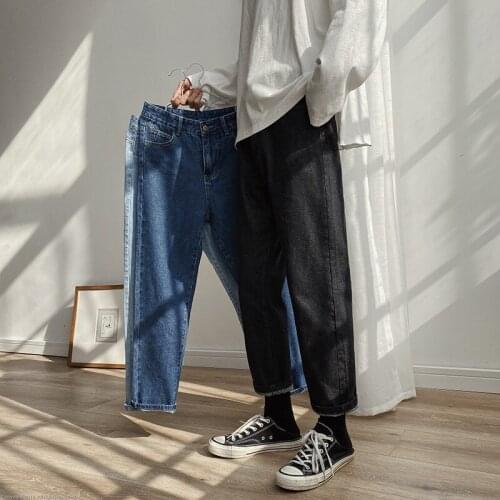2021 Mens Street Blue Jeans Mens Cropped Pants Spring Black Korean Harajuku Jeans Mens Fashion Jeans Large Size 5XL