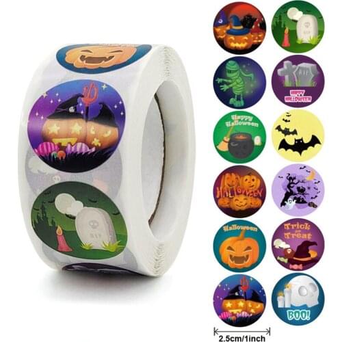Happy Halloween Stickers 12 Designs Self Adhesive Label Candy Bags decor kids toys Gift Packaging Sealing Stationery Stickers