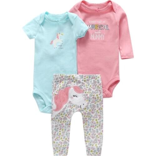 Newborn Baby Girl Clothes Outfits 2020 Spring Fall Fashion Long Sleeves+Short Sleeves Bodysuits+Cartoon Pants 3PCS Sets 0-24M