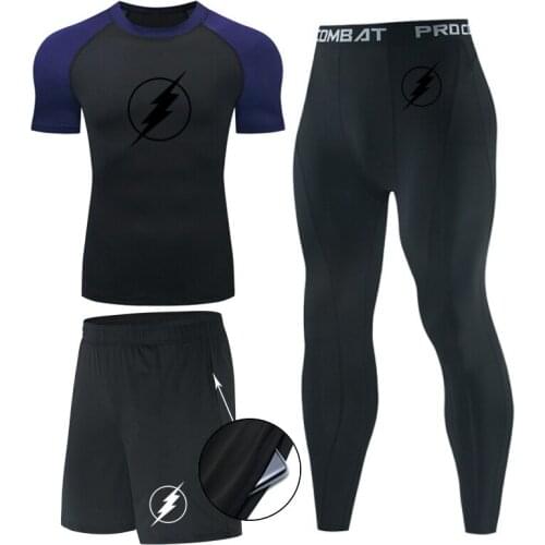 Fall Fitness Training Clothes Mens Compression Leggings Leggings Shorts 3-Piece Running Skin SuitShortSleeved Sportswear