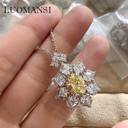 Luomansi Super Flash Yellow Square Diamond Pendant Necklace 100%-S925 Sterling Silver 18K Gold Jewelry Wedding Party Woman Gift