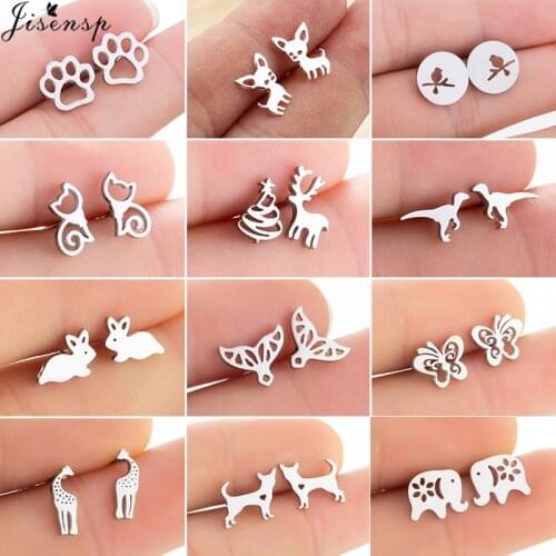 Multiple Cute Animal Stud Earrings for Women Kids Everyday Jewelry Stainless Steel Bee Deer Dog Paw Earing Accessories Orecchini