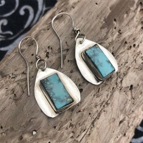 Boho Style Vintage Turquoise Dangle Earring Geometry 1.5*3cm Metal Drop Bohemia Square Earrings Summer Beach Accessories K3LG