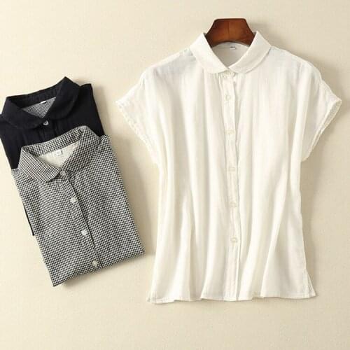 Japanese high end womens wear cotton yarn pure cotton top short sleeve shirt womens summer 210576
