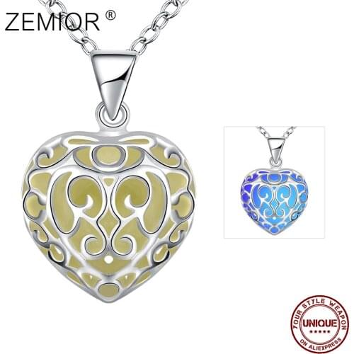ZEMIOR Necklace For Women Hollow Out Heart Shape Two Color Optional Luminous Pendant Necklace Simple Wedding Fashion Jewelry