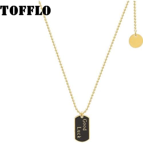 TOFFLO Stainless Steel Ins Splicing Chain Tassel Square Brand Oil Dropping Process Pendant Necklace Female Clavicle Chain BSP830