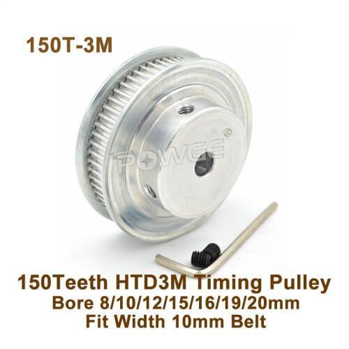 P0WGE 150 Teeth 3M Timing Pulley Bore 8/10/12/15/16/19/20mm Fit Width 10mm 3M Synchronous Belt 150T 150Teeth HTD3M Pulley 150-3M