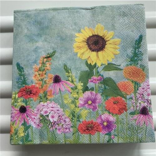 20 Vintage napkin paper tissue pink gold sun flower decoupage wedding Christmas serviette party handkerchief home dinner decor