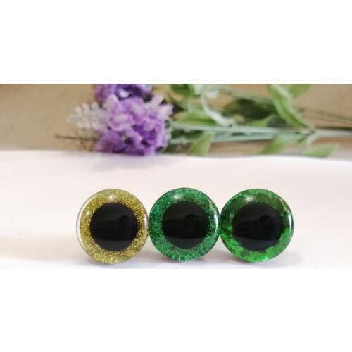 30set/lot 16mm/20mm/24mm plastic round clear safety toy eyes + green series glitter Nonwovens + white washer --size&color option