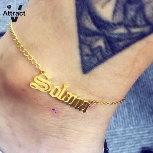 304L Stainless Steel Custom Name Old English Anklet Personalized Jewelry Vintage Name Ankle Bracelet Foot Anniversary Gift