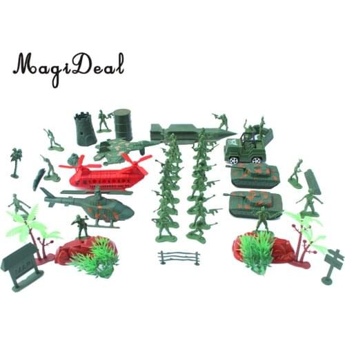 52 Pieces Army Men Playset 4cm Soldier Action Figures with Tanks Planes Flags & More Accessories Children Boys Toys Gift