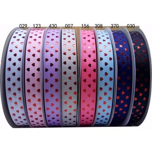 Free shipping 50 yard 7/8" heart red foil printed grosgrain ribbon