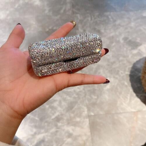 Glittering Lipstick Case with Mirror Inside Full Rhinestones Bling Portable Cosmetic Container Girl Makeup Beauty Lipstick Box
