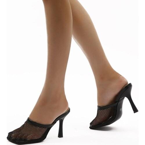 Summer Fashion Hollow Baotou Shoes Mesh Breathable Leisure High-Heeled Ladies' Sandals Mules Femme Shoes Pump