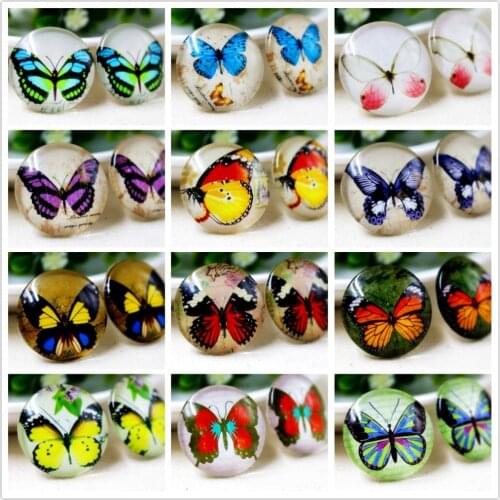 OOOT BAORJCT butterfly round Glass dome Flat Back Beads , DIY handmade beads, clothing accessories, 154215-13
