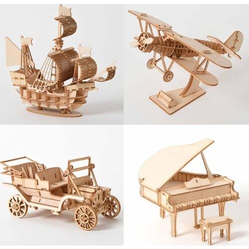 3D Wooden Puzzle Model DIY Handmade Mechanical toys for Children Adult Kit Game Assembly ships train airplane