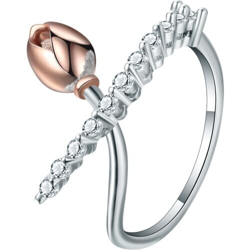 Hainon Silver Color Crystal Flower Wedding Rings For Women Jewelry Bague Bijoux Rose gold Color Engagement Ring Accessories