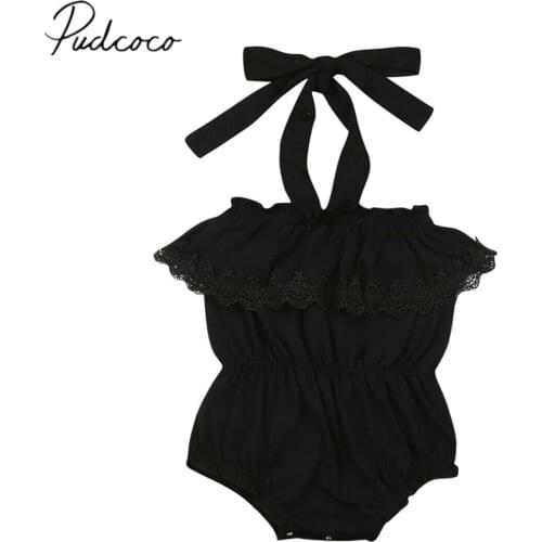 2019 Baby Summer Clothing Newborn Toddler Baby Girl Lace Sling Bodysuit Solid Sleeveless Belt Jumpsuit Outfits Clothes 0-24M