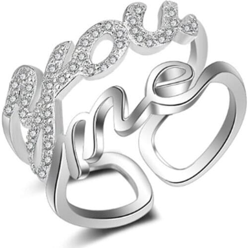 Korean version of simple personality fashion double-layer letter opening female models silver plated rings SA121