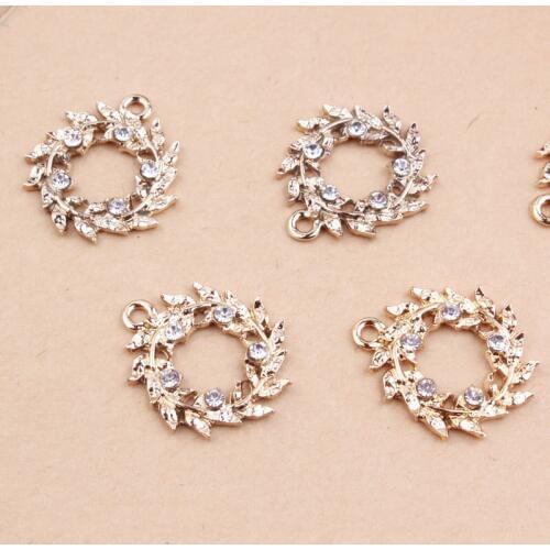Round Crystal Olive Wreath Pendant 15*16mm Enamel Gold Korean Charms DIY Jewelry Accessories For Handmade Necklace Keychains