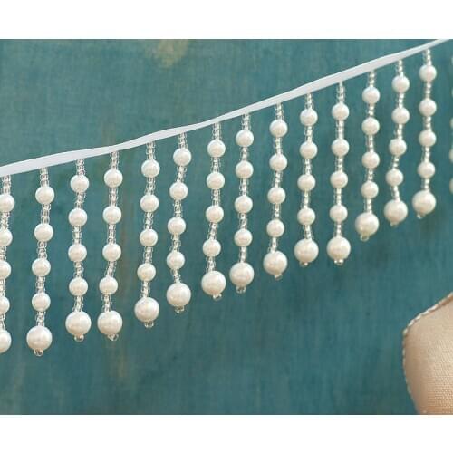 1meter Heavy industry beaded tassels clothes lace diy handmade decoration hanging beads pearl lace mesh beaded webbing