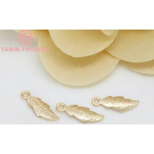 10PCS 6x16MM 24K Champagne Gold Color Plated Brass Feather Charms High Quality Diy Jewelry Accessories