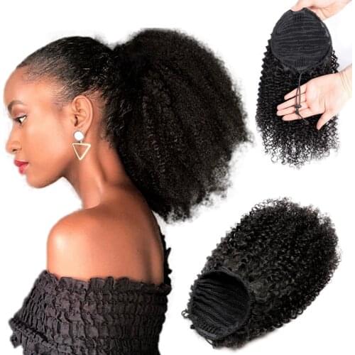 Afro Kinky Curly Ponytail 8"-20" Inches Human Hair Remy Mongolian Hair Drawstring Ponytail Clip In Hair Extensions