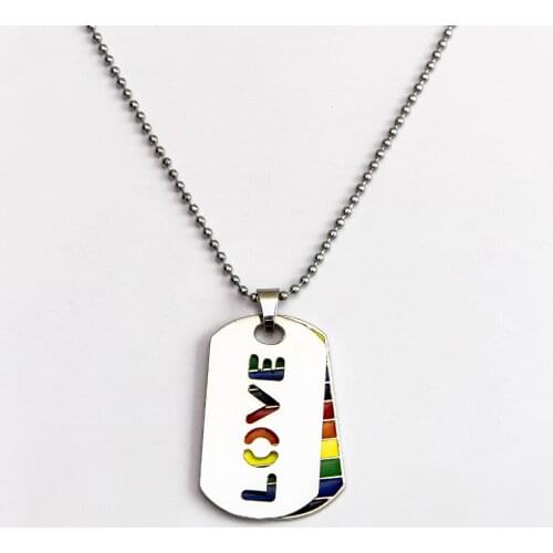Fashion Gay LGBT Necklace Dog Tag Blade Pendant Les Love Rainbow Necklaces for Men Woman Anniversary Jewelry
