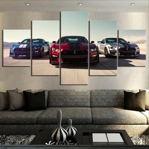 Wall Art Modular Pictures Canvas Printed 5 Panel Luxury Cars Ford Mustang Shelby Gt500 Home Decor Posters Painting Living Room