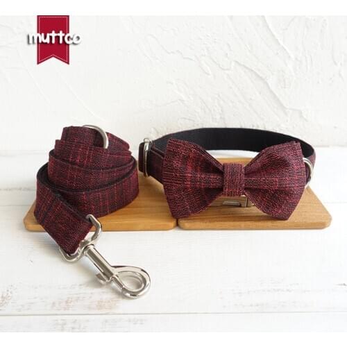 MUTTCO retailing handsome bow-knot dog collar THE RED SUIT unique design bow tie dog collars and leashes set 5 sizes UDC006