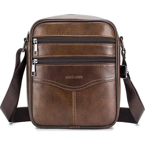 Male business genuine Leather bag mens shoulder messenger bag top layer cowhide leather fashion purse retro men leather handbag