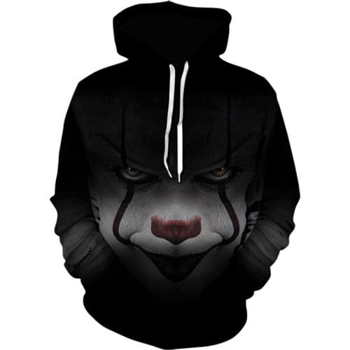 Mens Hoodie 2021 High Quality 3D Printed Clown Movie Stephen King Horror Hoodie All-match Sweatshirt Long Sleeve Sportswear
