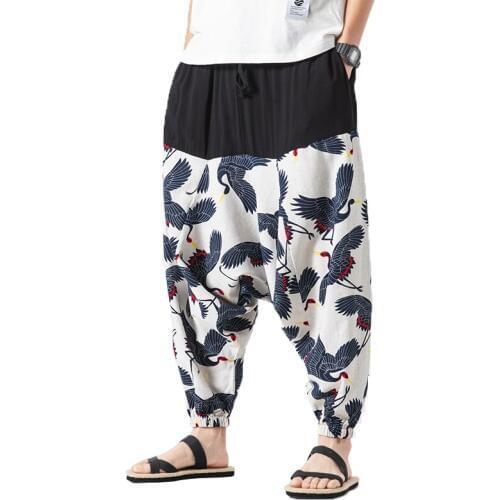 Men Cross Pants Mens Low Rise Lantern Pants Man Print Harem Pants Male HipHop Jogger Line Trousers Punk Street Track Pants