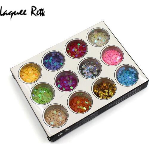 12 Color Fashion Heart Shaped Nail Art Acrylic Glitter Nail Art Tool Kit Acrylic UV Powder Dust Gem Nail Tools Nail Glitter