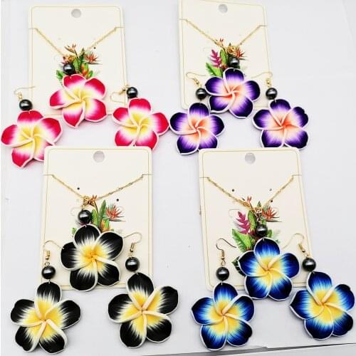 New Designer Jewelery Sets Trendy Handmade Soft Polymer Hawaiian Plumeria Necklace Earrings Set Valentines Days for Women 2021