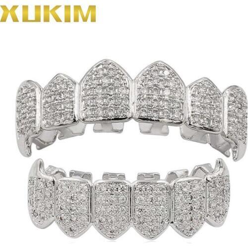 GH276-S Xukim Jewelry Foctory Price Drop Ship Hip Hop Teeth Grillz Dental Jewelry Silver Gold Color Top Bottom Grillz