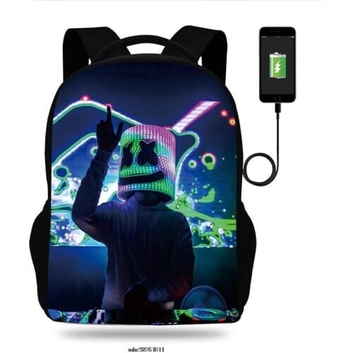 Hot DJ Marshmello Backpack Boy Girl School Bag Children Teenager USB Charging Daily Travel Backpack Kids Gift Schoolbags Mochila