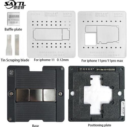 SAYTL BGA Reballing Station Full Set for iPhone 11/11 Pro Max motherboard Middle Layer Planting Tin Template Plate Soldering Net