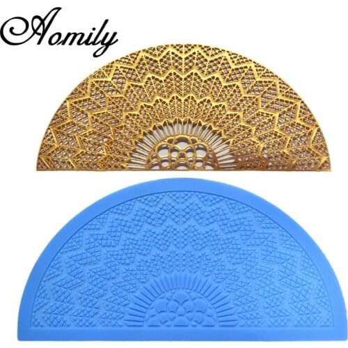 Aomily 22cm Fan Flower Lace Shaped Silicone Mold Wedding Cake Border Decoration Fondant Cake Surround Food Grade Baking Mat