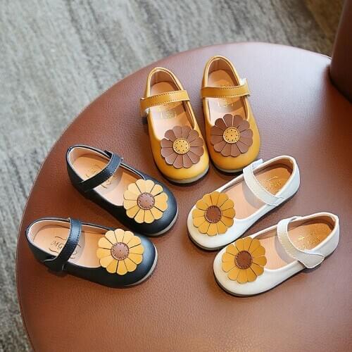 Girls Sun flowers PU Leather Shoes 2020 Spring Autumn New Soft Bottom No-slip Shoes Fashion Princess Toddlers Baby Single Shoes