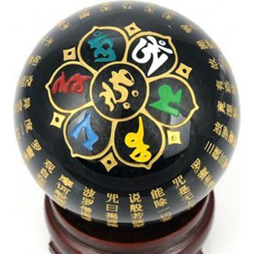 Natural obsidian ornaments Six words Mantra Feng Shui ball Great compassion Mantra Crystal ball Micro landscape Home Creative