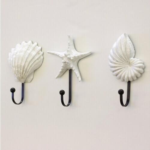 Shell Resin Hooks Mediterranean Style Sea Star Decor Hanger Wall Mounted Vintage Hat Robe Hook Coat Hanger Clothes Rack @40
