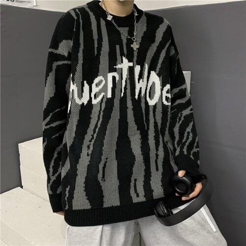 Harajuku Style Zebra Pattern Dark Letter Jacquard Knitted Sweater Female Tide Ins Korean Version Y2k Loose Oversized Pullover