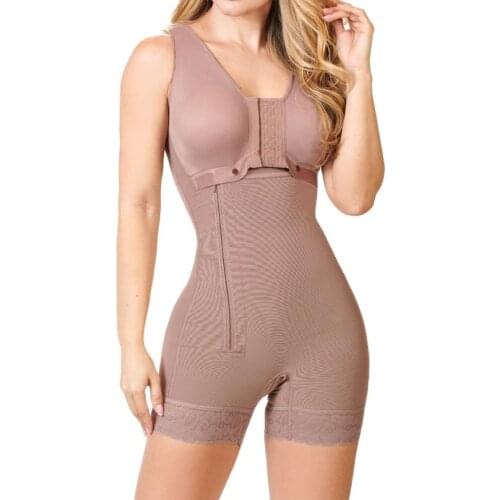 High Compression Lace Sexy Garment Front Closure Lateral Zipper Tummy Control Womens Shapewear Slimming Fajas Post Liposuction