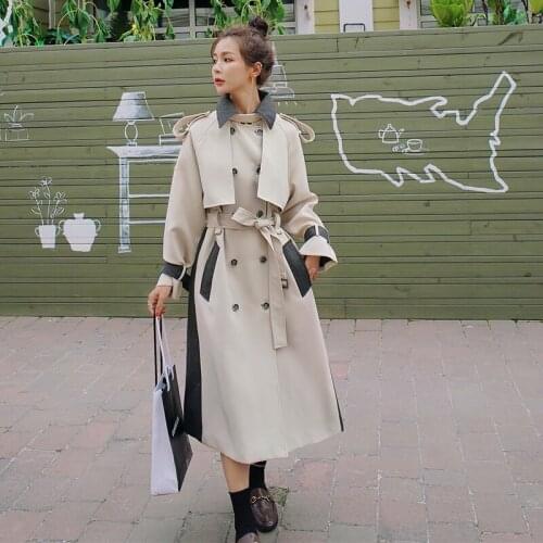 Womens Windbreaker Long Big Size Ladies Cloak Stitching Loose Trench Coat Female Casual Simplicity Spring Autumn Fashion Jacket