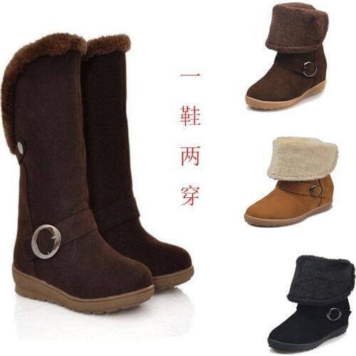 2019 Winter Suede Leather Warm Snow Shoes Women Boots mid-calf Plush Fur Velvet Boots Female Booties Woman Footwear