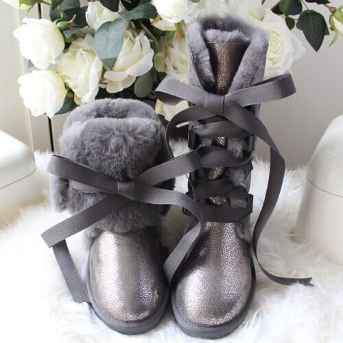 Top Quality Fashion Lace Up Women Snow Boots Genuine Sheepskin Leather Women Long Winter Boots 100% Natural Fur High Boots Shoes