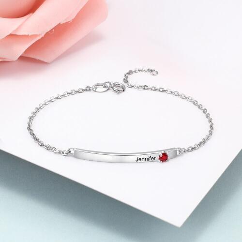 Custom Name ID Bar Bracelet For Women Girl Engraved Name Date Birthstone Charm Bracelets & Bangles Children BBF Gift