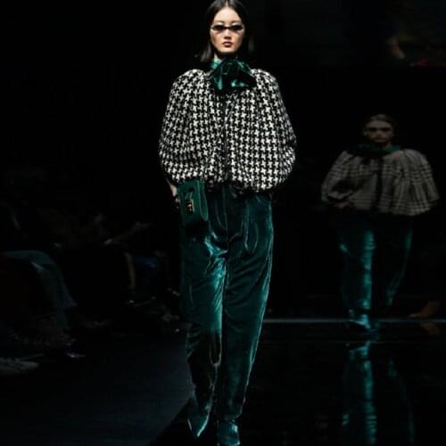 Runway Designer High Quality New Women Plaid Loose Coat Jacket Vintage Velvet Trousers Elegant Party Workplace Three Piece Suit