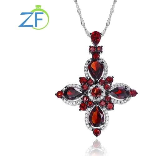 GZ ZONGFA Jewelry Fashion 925 sterling silver cross pendant Religious Rhodolite gems Cross Necklace